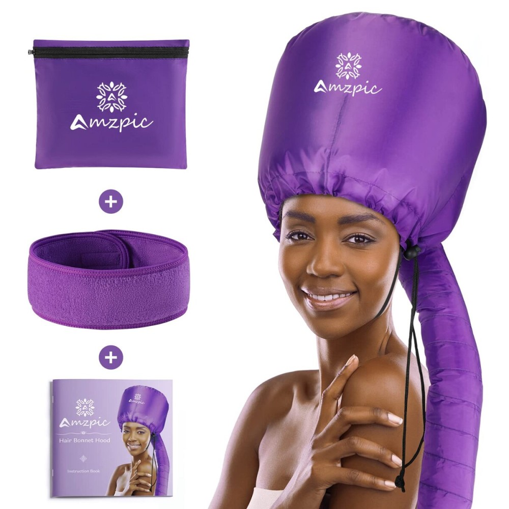 Bonnet Hood Hair Dryer Attachment - Soft, Adjustable Extra Large Bonnet Hair Dryer for Speeds Up Drying Time at Home, Easy to Use for Styling, Curling and Deep Conditioning (Purple)