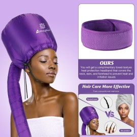 Bonnet Hood Hair Dryer Attachment - Soft, Adjustable Extra Large Bonnet Hair Dryer for Speeds Up Drying Time at Home, Easy to Use for Styling, Curling and Deep Conditioning (Purple)