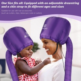 Bonnet Hood Hair Dryer Attachment - Soft, Adjustable Extra Large Bonnet Hair Dryer for Speeds Up Drying Time at Home, Easy to Use for Styling, Curling and Deep Conditioning (Purple)