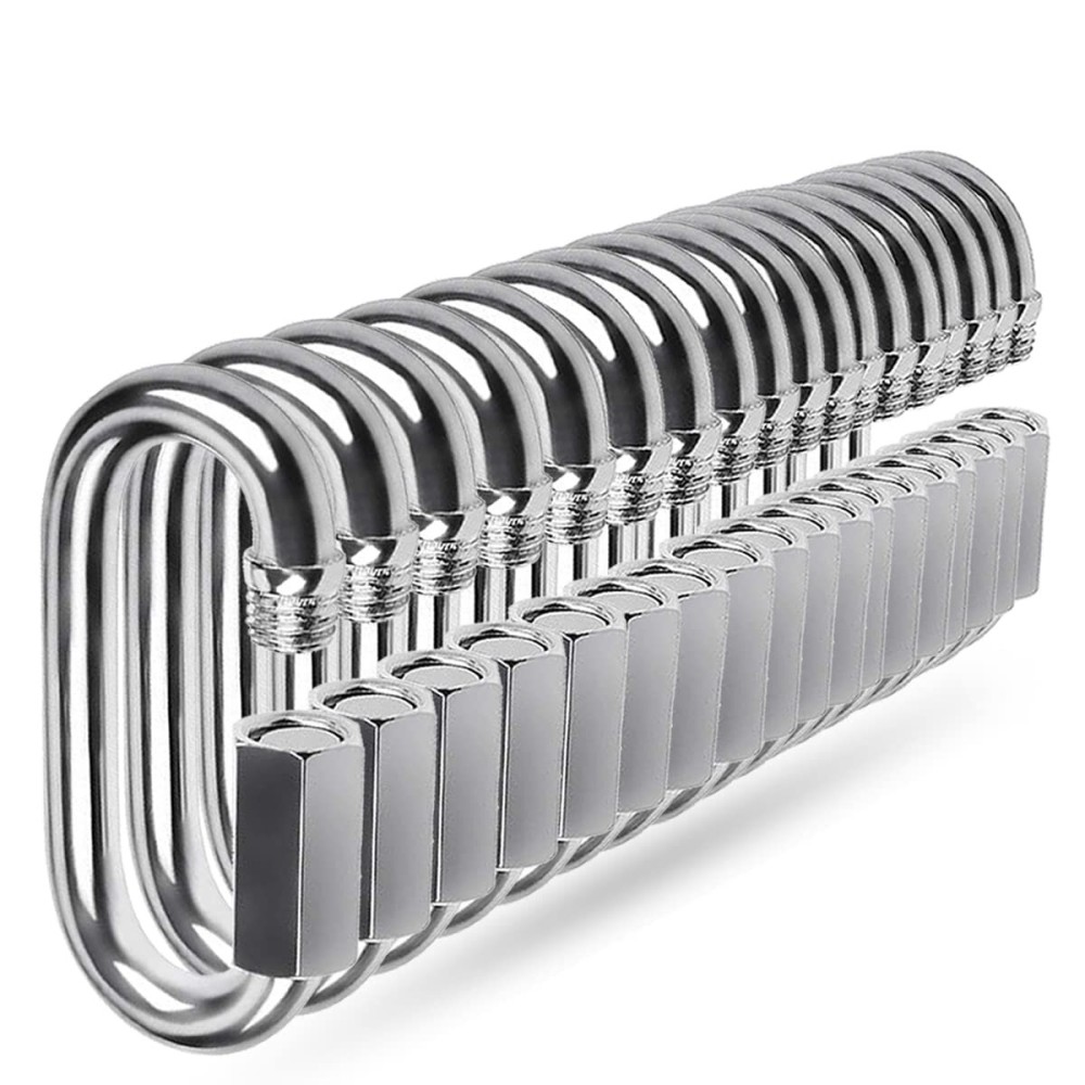Quick Link, 304 Stainless Steel D Shape Locking Carabiner Keychain Buckle for Hiking Gym Set of 18
