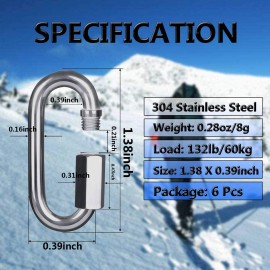 Quick Link, 304 Stainless Steel D Shape Locking Carabiner Keychain Buckle for Hiking Gym Set of 18