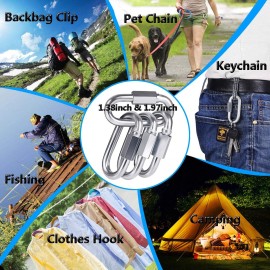 Quick Link, 304 Stainless Steel D Shape Locking Carabiner Keychain Buckle for Hiking Gym Set of 18