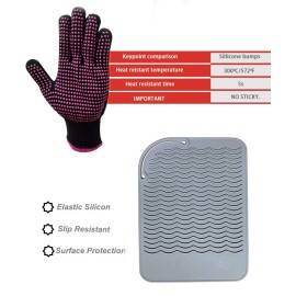 Heat Resistant Glove with Silicone Bump Mat for Curling Iron, Hair Straightener, Flat Irons - 9 x 6.5 Food Grade Mat, Grey Heat Resistant Glove with Silicone Bump Mat for Curling Iron, Hair Straightener, Flat Irons - 9 x 6.5 Food Grade Mat, Grey