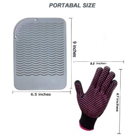 Heat Resistant Glove with Silicone Bump Mat for Curling Iron, Hair Straightener, Flat Irons - 9 x 6.5 Food Grade Mat, Grey Heat Resistant Glove with Silicone Bump Mat for Curling Iron, Hair Straightener, Flat Irons - 9 x 6.5 Food Grade Mat, Grey