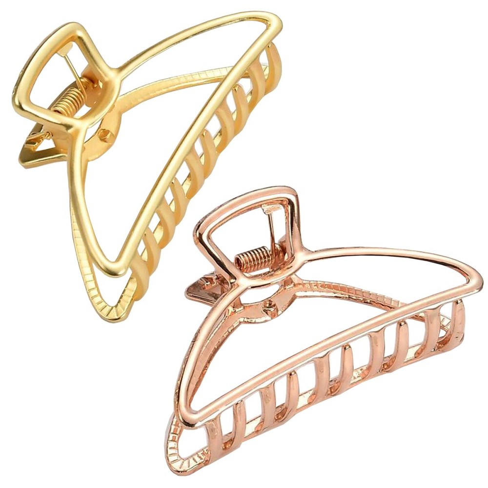 HH&LL Hair Clips, Metal Hair Claw Barrette Clamp Jaw for Women (2, Gold+ Rose Golden)