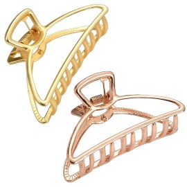 HH&LL Hair Clips, Metal Hair Claw Barrette Clamp Jaw for Women (2, Gold+ Rose Golden)