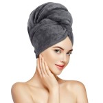 SUNLAND Microfiber Hair Towels Anti Frizz Hair Drying Towel Super Absorbent Fast Drying Turbans for Wet and Curly Soft Head Towel Wrap with Elastic Band 24 inch X 43 inch Grey