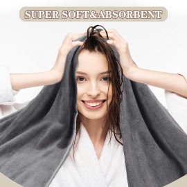 SUNLAND Microfiber Hair Towels Anti Frizz Hair Drying Towel Super Absorbent Fast Drying Turbans for Wet and Curly Soft Head Towel Wrap with Elastic Band 24 inch X 43 inch Grey