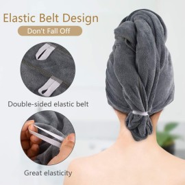 SUNLAND Microfiber Hair Towels Anti Frizz Hair Drying Towel Super Absorbent Fast Drying Turbans for Wet and Curly Soft Head Towel Wrap with Elastic Band 24 inch X 43 inch Grey