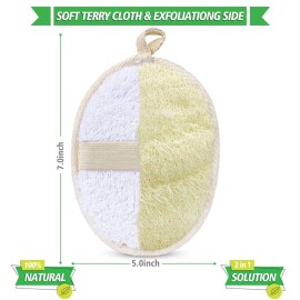 3 Packs Exfoliating Loofah Sponge Pads,Large 5x 7-100% Natural Luffa and Terry Cloth Materials,Premium Loofa Sponge Scrubber Body Glove Close Skin for Men and Women,Perfect for Bath Spa and Shower