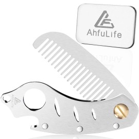 AhfuLife Stainless Steel Metal Hair & Beard Comb, Multifunctional Folding EDC Pocket Comb With Bottle Opener Fits In Keychain - Anti-Static Hair & Beard Care Comb Mustache Comb - Presented in Gift Box AhfuLife Stainless Steel Metal Hair & Beard Comb, Multifunctional Folding EDC Pocket Comb With Bottle Opener Fits In Keychain - Anti-Static Hair & Beard Care Comb Mustache Comb - Presented in Gift Box