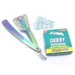 Professional Multi Titanium Colour Straight Edge Shaving Razors, with Green Platinum Derby 100 Count Blades-Easy Blades Replacement Mechanism-100% Stainless Steel Macs-144MTB1