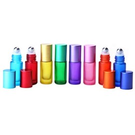 ConStore 8pcs 5ml Colorful Frosted Roll on Bottles Glass Roller Ball for Essential Oils Refillable Massage Roller Bottles with Stainless Steel Ball Empty Containers for Aromatherapy+1pcs Dropper