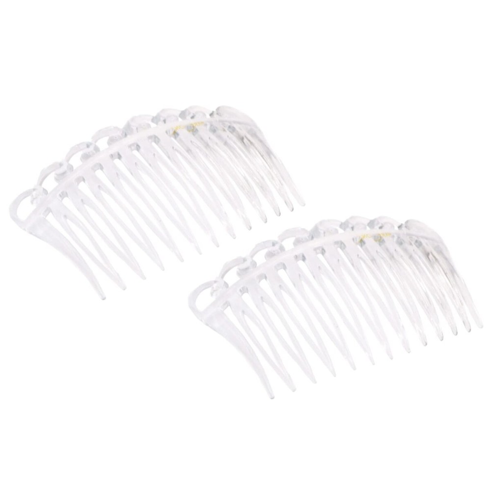 Parcelona French Swirl Crystal Clear Small 2  Celluloid Set of 2 Side Hair Combs for Women and Girls