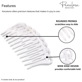 Parcelona French Swirl Crystal Clear Small 2  Celluloid Set of 2 Side Hair Combs for Women and Girls
