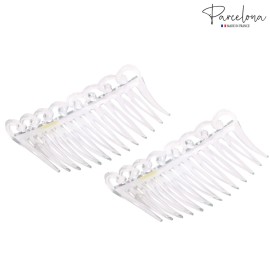 Parcelona French Swirl Crystal Clear Small 2  Celluloid Set of 2 Side Hair Combs for Women and Girls