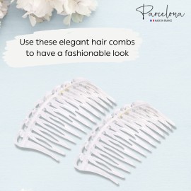 Parcelona French Swirl Crystal Clear Small 2  Celluloid Set of 2 Side Hair Combs for Women and Girls