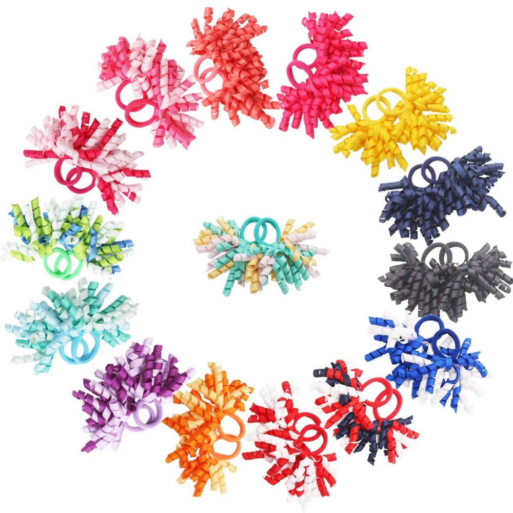 CellElection 30PCS Baby Girl Hair Ties Colorful Curly Korker Bow Grosgrain Ribbon Hair Bows Ponytail Holders Hair Accessories for Girls Toddlers Kids Children in Pairs