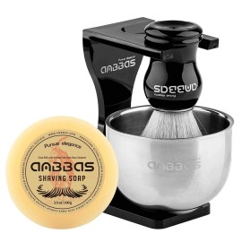 Anbbas Faux Badger Shaving Brush with 3.5 oz Goat Milk Shaving Soap and Bowl Stainless Steel,Black Acrylic Shaving Stand Holer for DE Razor Men Shave Kit