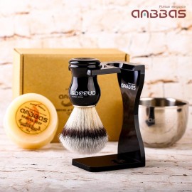 Anbbas Faux Badger Shaving Brush with 3.5 oz Goat Milk Shaving Soap and Bowl Stainless Steel,Black Acrylic Shaving Stand Holer for DE Razor Men Shave Kit