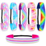 FROG SAC 6 Tie Dye Headbands for Girls - Adjustable No Slip Rainbow Head Band for Kids, Stretch Elastic Hair Bands for Toddlers, Cute Cloth Fabric Athletic Sport Hair Accessories for Children