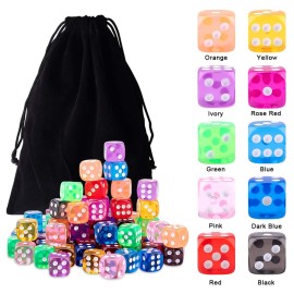AUSTOR 100 Pieces 12mm Dice 6 Sided Game Dice Translucent Color Tiny Dice Round Corner Dices for Tenzi, Farkle, Yahtzee, Bunco or Teaching Math with a Drawstring Storage Bag