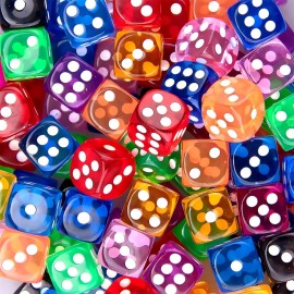 AUSTOR 100 Pieces 12mm Dice 6 Sided Game Dice Translucent Color Tiny Dice Round Corner Dices for Tenzi, Farkle, Yahtzee, Bunco or Teaching Math with a Drawstring Storage Bag