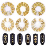 Beuniar Nail Micro Beads Studs 3D Nails Supply Gold Art Decorations Charms Metal 6 Boxes Star Moon Heart Triangle Square Rivet for Fingernails & Toenails Decor