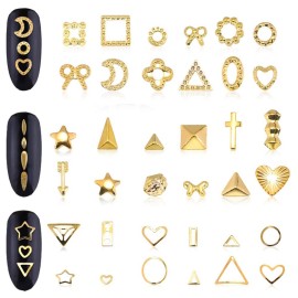 Beuniar Nail Micro Beads Studs 3D Nails Supply Gold Art Decorations Charms Metal 6 Boxes Star Moon Heart Triangle Square Rivet for Fingernails & Toenails Decor