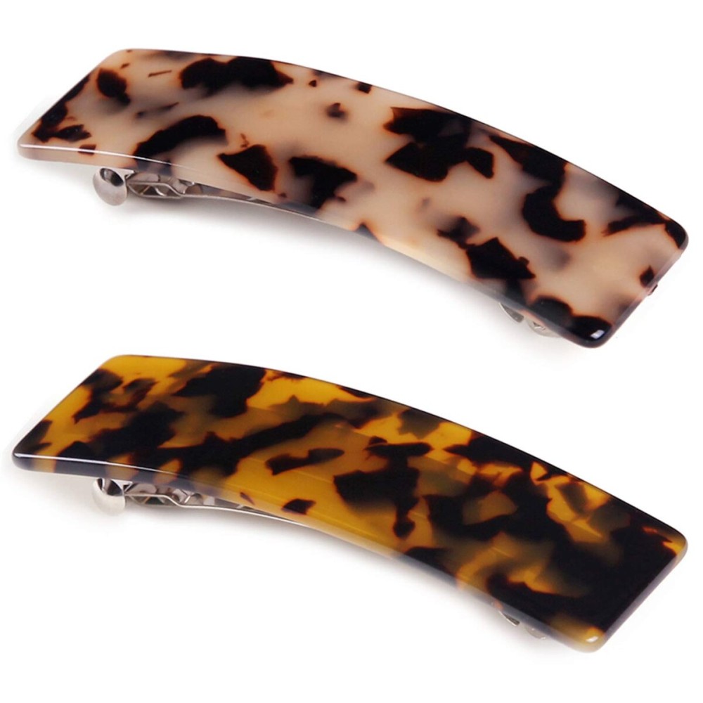 2PCS Hair Barrettes Tortoise Shell French Design Celluloid Rectangle Hair Clips for Women 2PCS Hair Barrettes Tortoise Shell French Design Celluloid Rectangle Hair Clips for Women