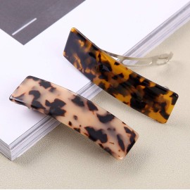 2PCS Hair Barrettes Tortoise Shell French Design Celluloid Rectangle Hair Clips for Women 2PCS Hair Barrettes Tortoise Shell French Design Celluloid Rectangle Hair Clips for Women