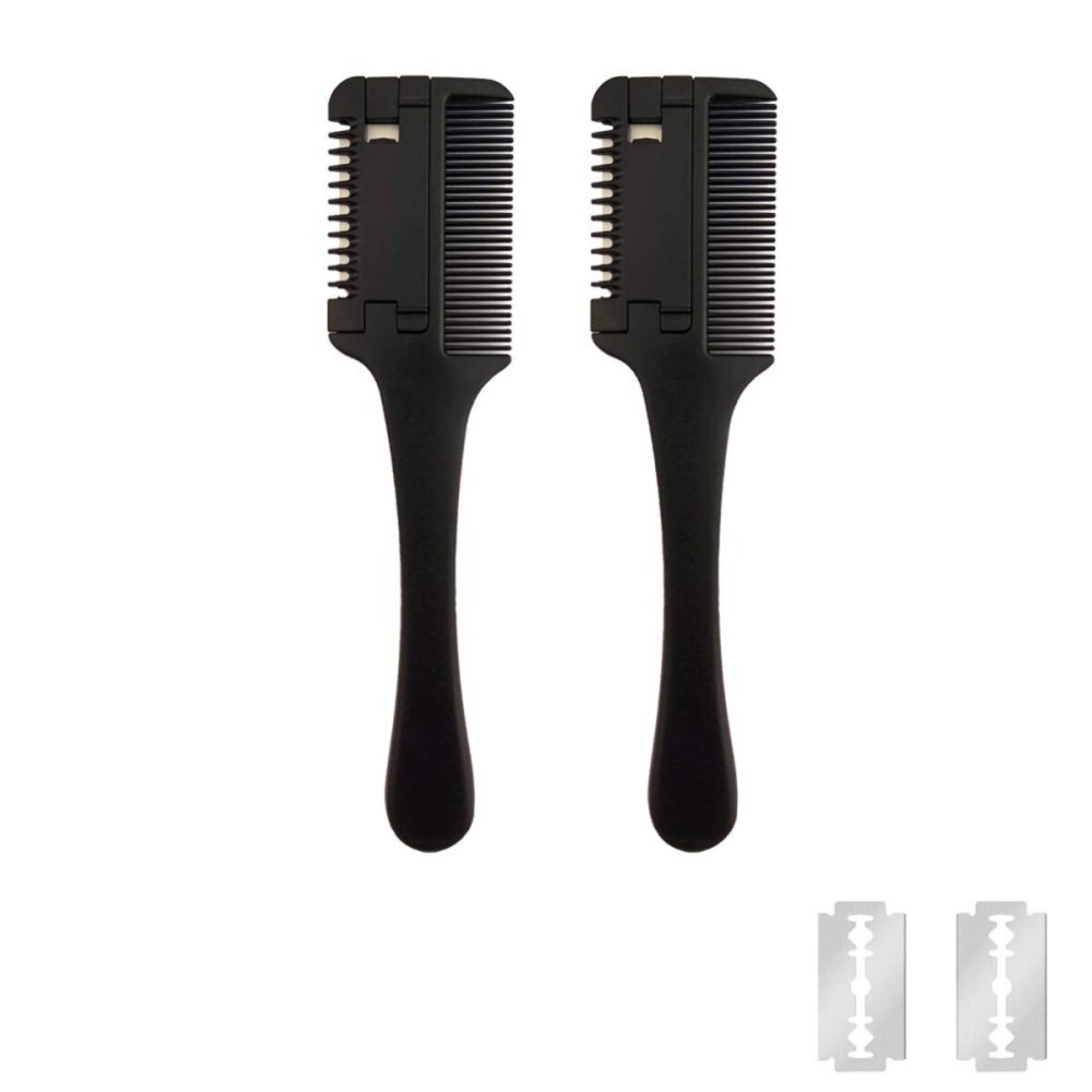 2 Pcs MSDADA Hair Cutting Combs with Replacement Razors, Double Edge Razor Comb for Thin & Thick Hair Thinning, Trimming