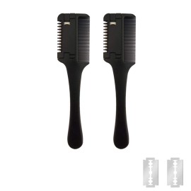 2 Pcs MSDADA Hair Cutting Combs with Replacement Razors, Double Edge Razor Comb for Thin & Thick Hair Thinning, Trimming