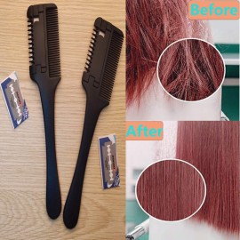 2 Pcs MSDADA Hair Cutting Combs with Replacement Razors, Double Edge Razor Comb for Thin & Thick Hair Thinning, Trimming