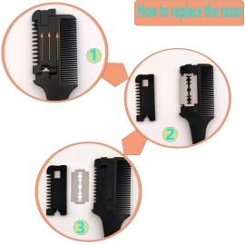 2 Pcs MSDADA Hair Cutting Combs with Replacement Razors, Double Edge Razor Comb for Thin & Thick Hair Thinning, Trimming