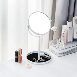 Ettori Makeup Mirror Dual Sided Vanity Mirror, 1X and 5X Magnification, 360 Swivel Round Mirror, No Light, White Ettori Makeup Mirror Dual Sided Vanity Mirror, 1X and 5X Magnification, 360 Swivel Round Mirror, No Light, White