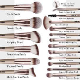 Makeup Brushes, 18 Pcs Professional Premium Synthetic Makeup Brush Set with Case, Foundation Kabuki Eye Travel Make up Brushes sets (Champagne Gold) Makeup Brushes, 18 Pcs Professional Premium Synthetic Makeup Brush Set with Case, Foundation Kabuki Eye Travel Make up Brushes sets (Champagne Gold)