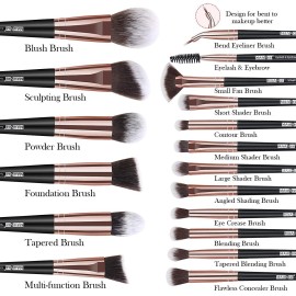 Makeup Brushes, 18 Pcs Professional Premium Synthetic Makeup Brush Set with Case, Foundation Kabuki Eye Travel Make up Brushes sets (Black Gold)