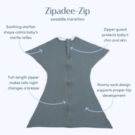 SleepingBaby Zipadee-Zip Transition Swaddle - Cozy Baby Swaddle Blanket with Zipper Convenience - Roomy Wearable Blanket for Easy Diaper Changes - Classic Grey, Medium (6-12 Month) - 2 Pack