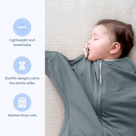 SleepingBaby Zipadee-Zip Transition Swaddle - Cozy Baby Swaddle Blanket with Zipper Convenience - Roomy Wearable Blanket for Easy Diaper Changes - Classic Grey, Medium (6-12 Month) - 2 Pack