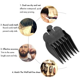 8 PCS 8 Length Professional Hair Clipper Guide Combs, Replacement Guards Set, Attachment Guide Combs, Great Fits for All Full-Size Wahl Clippers/Trimmers(Black)