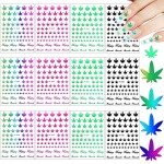 12 Sheets Colorful Leaf Nail Decals - Self-Adhesive Pot Leaves Nail Stickers for Women