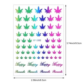 12 Sheets Colorful Leaf Nail Decals - Self-Adhesive Pot Leaves Nail Stickers for Women