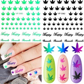 12 Sheets Colorful Leaf Nail Decals - Self-Adhesive Pot Leaves Nail Stickers for Women