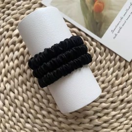 MAXFEEL 100% Pure Muberry Silk Hair Scrunchie Small Silk Scrunchy Skinny Hair Ties No Damage Elastic Scrunchies Holder For Breakage Prevention Black 3 Pack