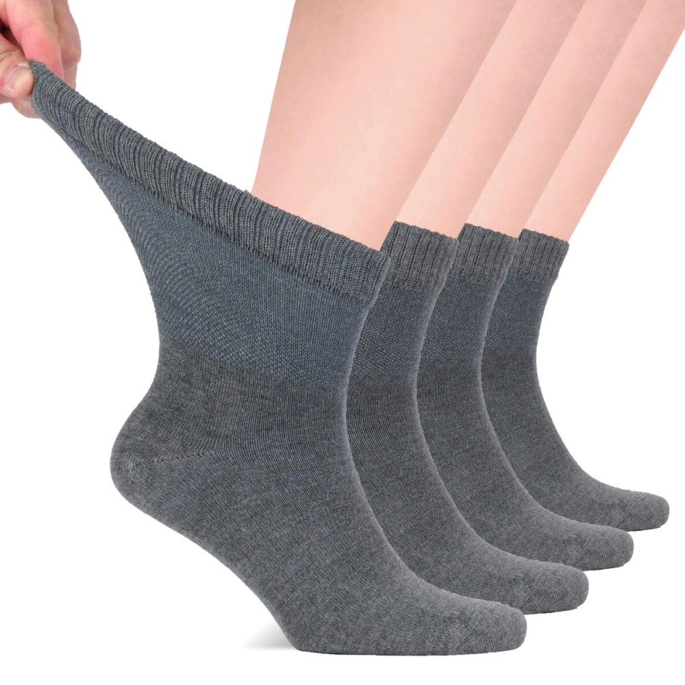 Hugh Ugoli Diabetic Socks for Men, Loose Ankle Socks Rayon derived from Bamboo, Extra-Wide, Thin, Seamless Toe and Non-Binding Top, 4 Pairs, Melange Gray, Shoe Size: 11-13