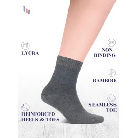 Hugh Ugoli Diabetic Socks for Men, Loose Ankle Socks Rayon derived from Bamboo, Extra-Wide, Thin, Seamless Toe and Non-Binding Top, 4 Pairs, Melange Gray, Shoe Size: 11-13