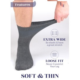 Hugh Ugoli Diabetic Socks for Men, Loose Ankle Socks Rayon derived from Bamboo, Extra-Wide, Thin, Seamless Toe and Non-Binding Top, 4 Pairs, Melange Gray, Shoe Size: 11-13