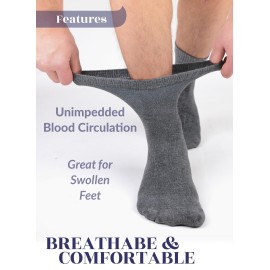 Hugh Ugoli Diabetic Socks for Men, Loose Ankle Socks Rayon derived from Bamboo, Extra-Wide, Thin, Seamless Toe and Non-Binding Top, 4 Pairs, Melange Gray, Shoe Size: 11-13