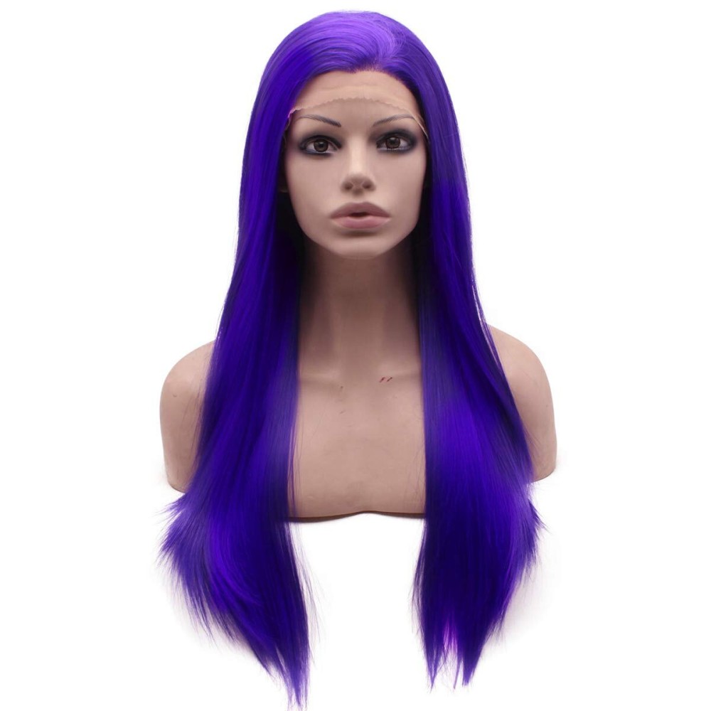Mxangel Long Straight Violet Purple Heat Friendly Fiber Lace front Cosplay Party Wig